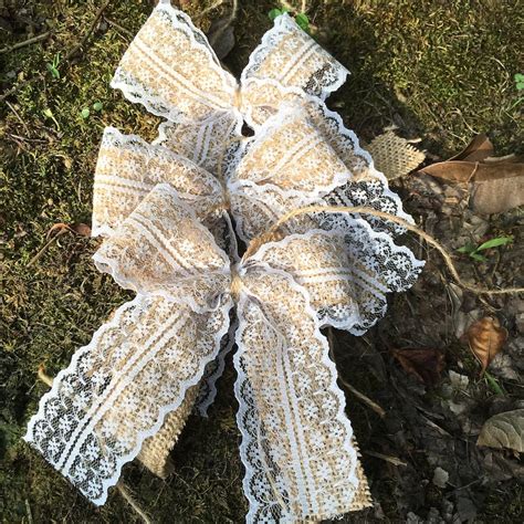 12pcs Handmade Primitive Burlap Lace Bows Wedding Decor Or Etsy