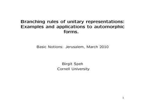 Pdf Branching Rules Of Unitary Representations Examples And Pi