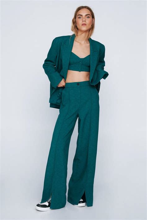 Split Front Tailored Wide Leg Pants Boohoo Uk