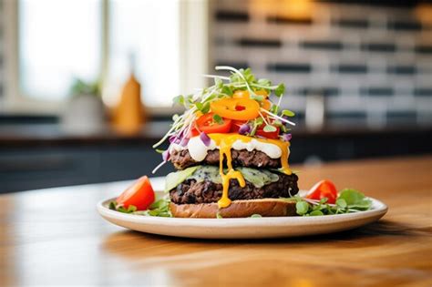 Premium Photo Grilled Black Bean Burger With Melted Cheese