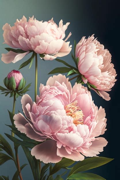 Premium Ai Image Painting Of Two Pink Peonies In A Vase Generative Ai