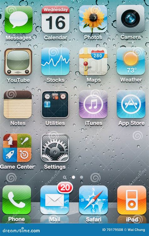 Application Icons on IPhone Main Screen Display Editorial Stock Photo ...