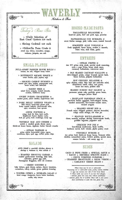 Dinner Menu - Waverly Kitchen & Bar Charlestown
