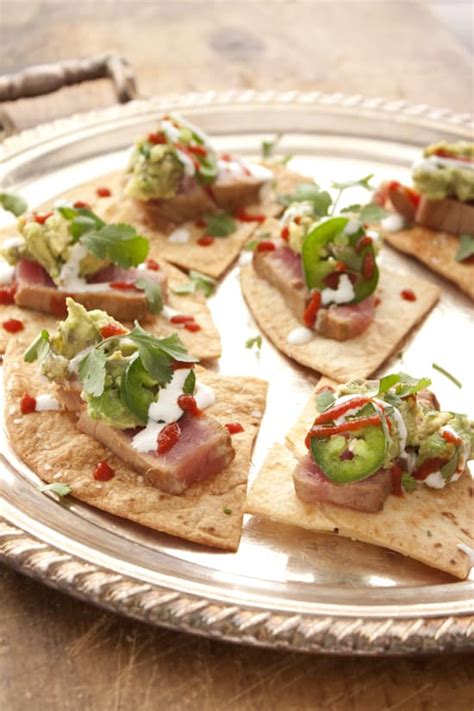 Seared Tuna On Baked Flour Tortilla Chips Easy Party Appetizer For