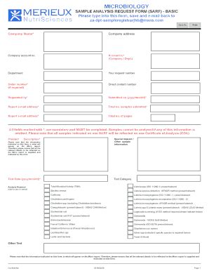 Fillable Online SAMPLE ANALYSIS REQUEST FORM SARF BASIC Fax Email