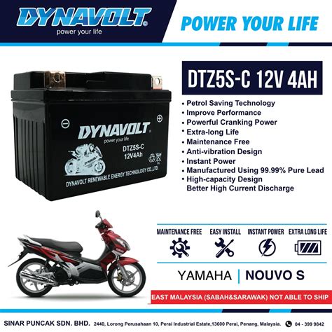 Yamaha Nouvo S Dynavolt Battery DTZ5S C 12V 4Ah Shopee Malaysia