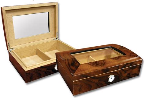 Beveled Glass Dome Top Humidor With Walnut Burl Lacquer Finish