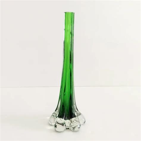 Vintage Mcm Murano Geometric Elephant Foot Green Cased Italian Glass Bud Vase 8 £1747