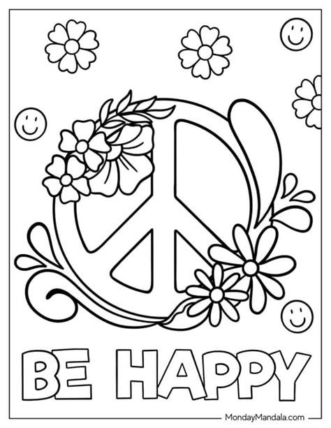 Free 1970s Coloring Pages Peace Signs