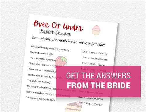 Over Or Under Bridal Shower Game Guess The Number Bridal Shower Game