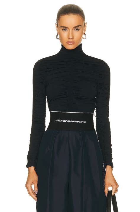 Alexander Wang Ruched Long Sleeve Turtleneck Top In Black Fwrd