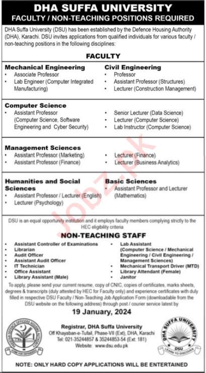 DHA Suffa University Faculty Staff Jobs 2024 2024 Job Advertisement