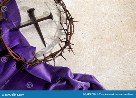 Crucifixion Of Jesus Christ Cross With Three Nails And Crown Of Thorns