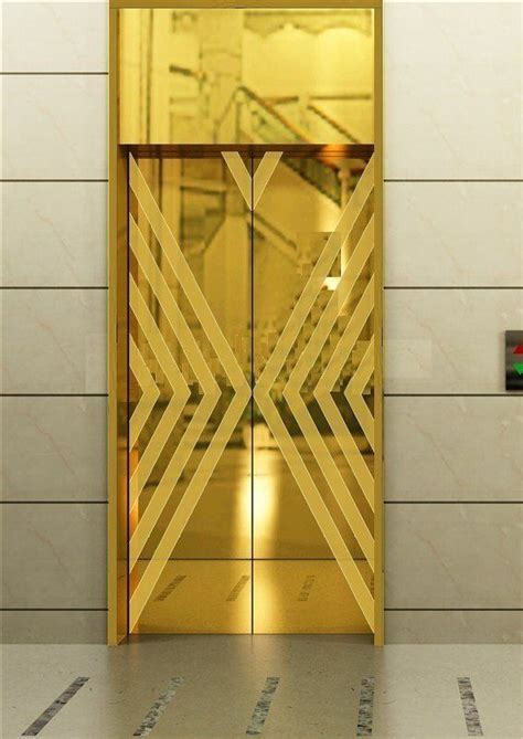 Gold Color Etched Stainless Steel Elevator Door Wooden Main Door