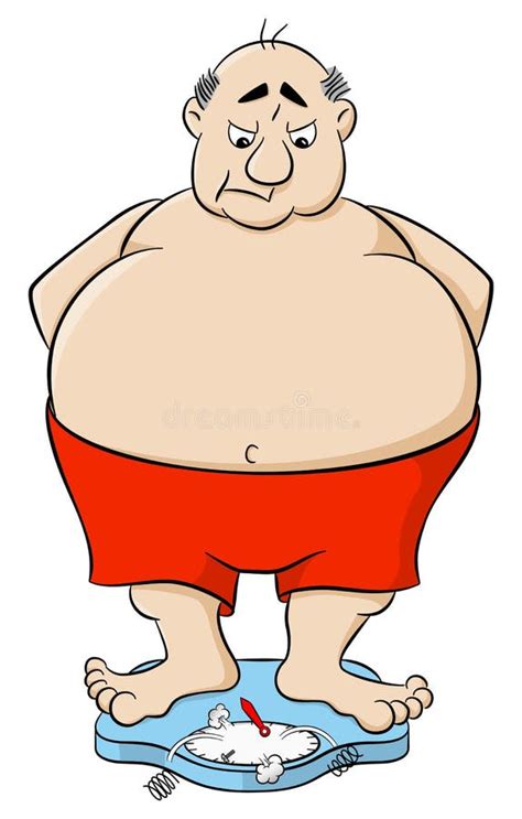 Overweight Man On Bathroom Scale Stock Vector Illustration Of Weigh