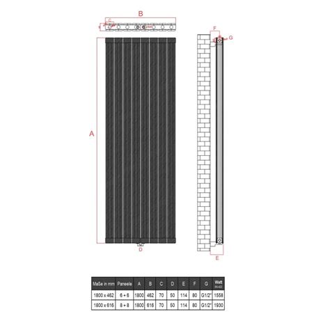 1800x616 Alu Doppellagig Paneelheizkörper Flach Aluminium Horizontal