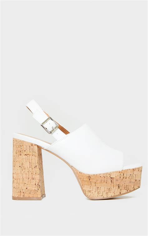 White Cork Platform Slingback Sandals Shoes Prettylittlething