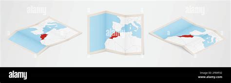 Folded Map Of Morocco In Three Different Versions Vector Map Of