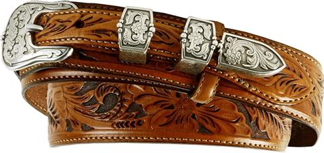 Tony Lama Mens Tooled Leather Ranger Belt Brown 32 Amazonca