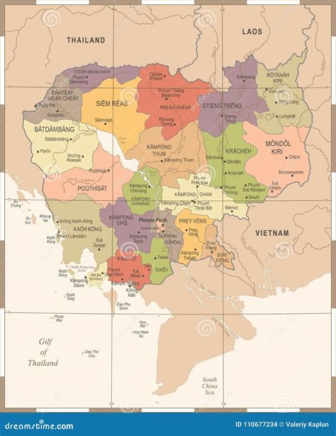 Mapa De Camboya Ejemplo Detallado Del Vector Del Vintage Stock De