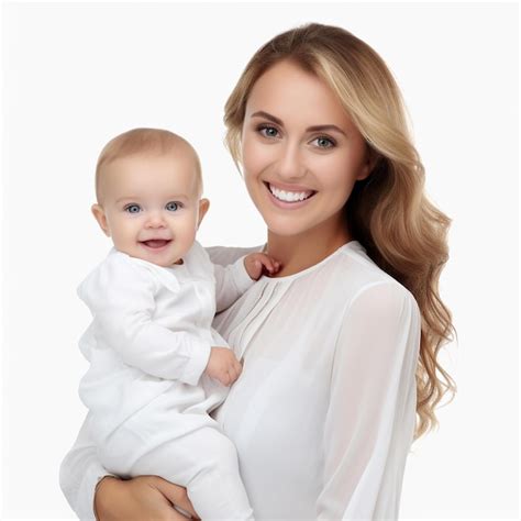 Femme Blonde Tenant Un Bébé Dans Ses Bras Et Souriant Photo Premium