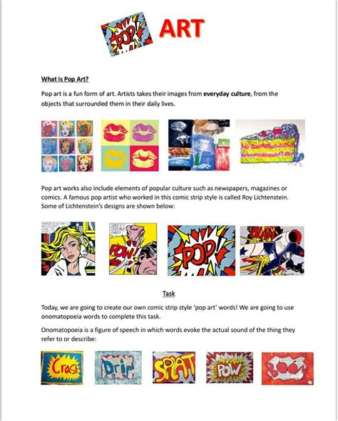 Pop Art Task Onomatopoeia Comic Strip Words Ks2 And Ks3 Lesson