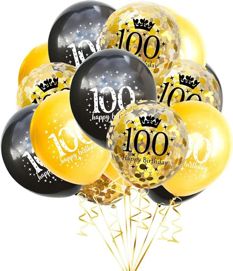 Shuntai 100th Birthday Balloons Latex Confetti Balloon Gold