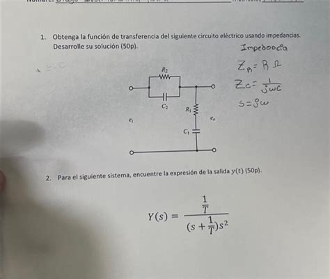 Solved 1 Obtenga la función de transferencia del siguiente Chegg