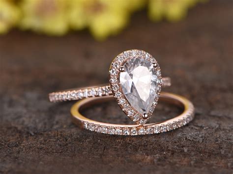 Ct Pear Shape Moissanite Halo Engagement Ring Wedding Set K Rose