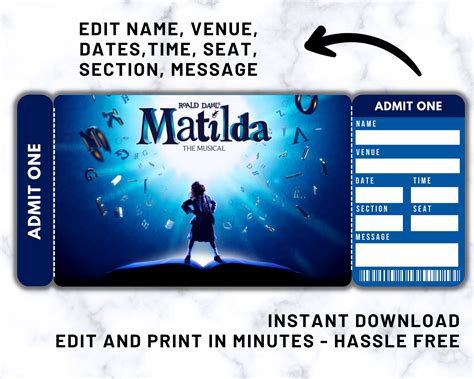 Printable Matilda Broadway Surprise Ticket Matilda Ticket Etsy