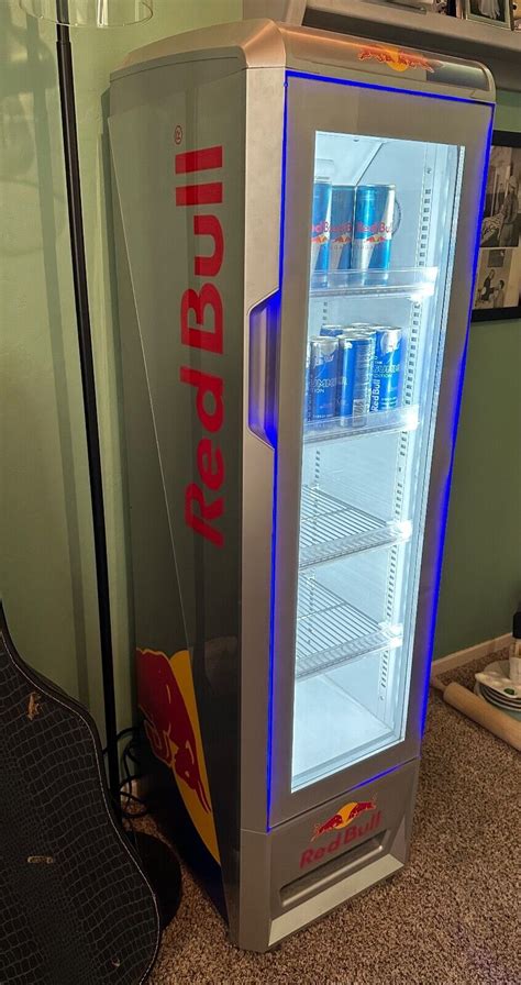 Near Mint Red Bull Energy Refrigerator Glass Door Bar Slim Mini Cooler