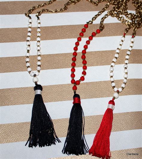 N678 Long Tassel Necklace Black And Red Tassels Antique Etsy