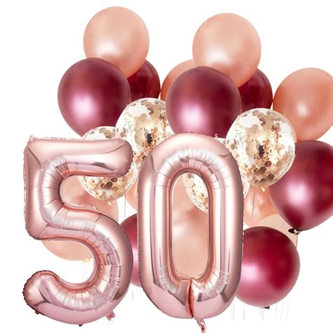 50th Birthday Decorations For Women Burgundy Rose Gold Birthday Party