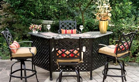 Patio Furniture Party Bar Cast Aluminum Bar Stool Set 5pc Camino Real