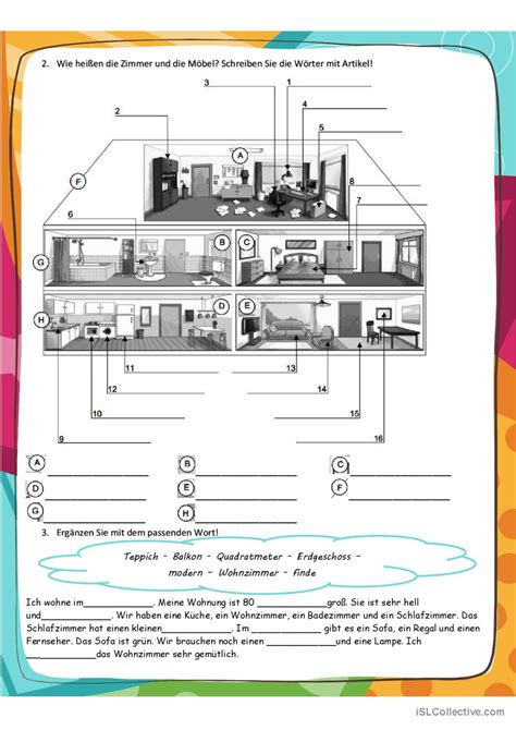 Wotschatzübungen zum Thema Wohnen al Deutsch DAF Arbeitsblätter pdf doc