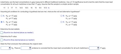 Solved Listed Below Are The Lead Concentrations In Ug G Chegg