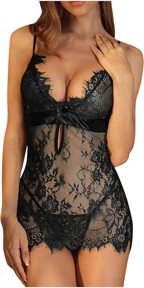 Smidow Lingerie For Women Sling Soild Sexy Lingerie Lace Splicing Satin