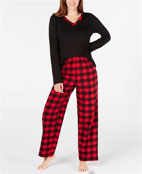 Charter Club Women's Petite Plaid Flannel Mix It Pajamas Set, Created for Macy's & Reviews ...