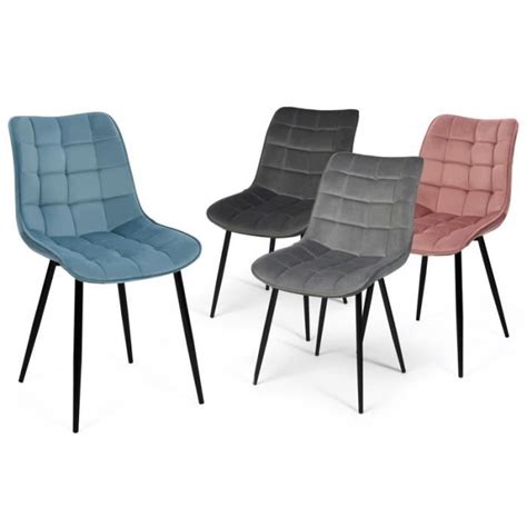 IDMARKET Lot De 4 Chaises MADY En Velours Mix Color Pastel Bleu Gris