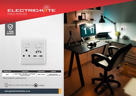Electricmate Double Lever Switch Pvc 16 Amp Euro 21 Amp Usb 4x4