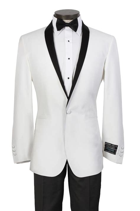 White Tuxedo Jacket Black Lapel White Tuxedo With Black Shawl Lapel