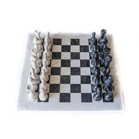 Marble Chess Set- Black and White Coral - White Coral Border- 12"