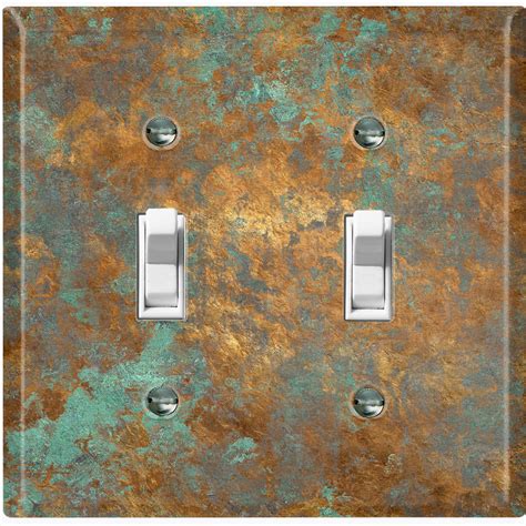 WorldAcc Copper Rust Patina Teal Print 2 Gang Toggle Light Switch