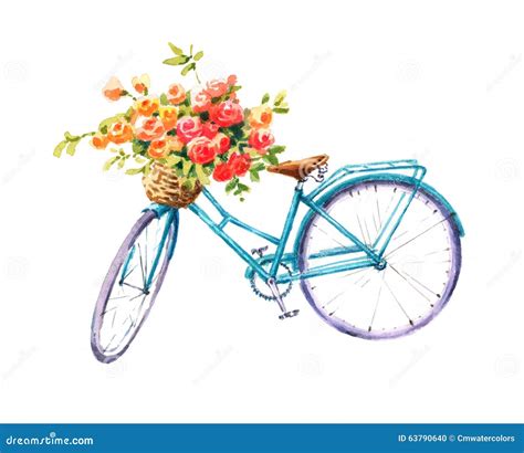 Vintage Bicycle Illustration Flower Basket