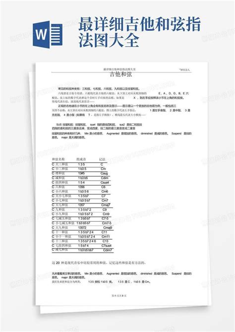 最详细吉他和弦指法图大全 Word模板下载编号lvvxwgjz熊猫办公