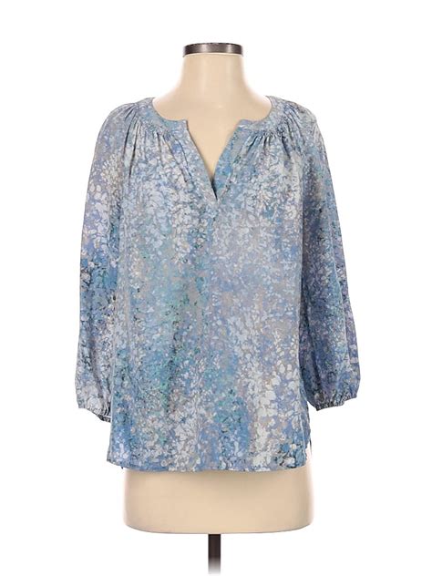 Cynthia Rowley Tjx 100 Silk Floral Blue 3 4 Sleeve Blouse Size S 60