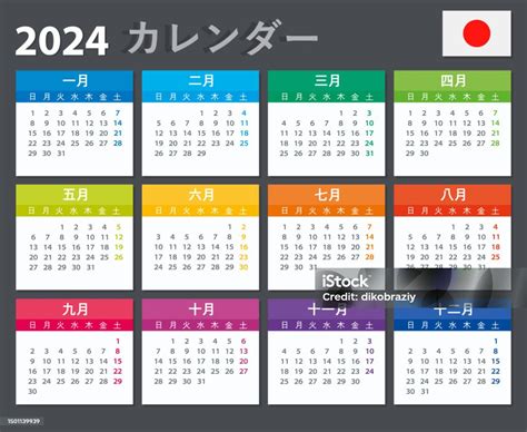 Vetores De 2024 Calendário Japonês Vector Modelo De Ilustração Stock