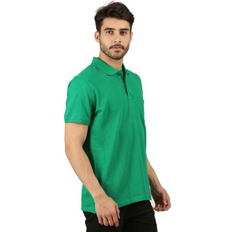 Green Plain Nirmal Net Fabrics T Shirts Polo Neck Size Large At Rs