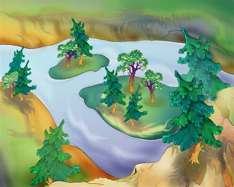 Small River in the Rainforest Stock Illustration - Illustration of hill ...