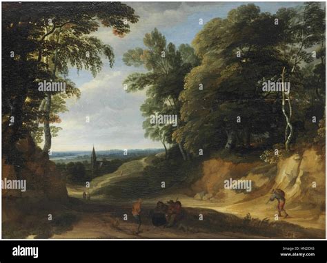 lodewijk de vadder  wooded landscape  figures   path